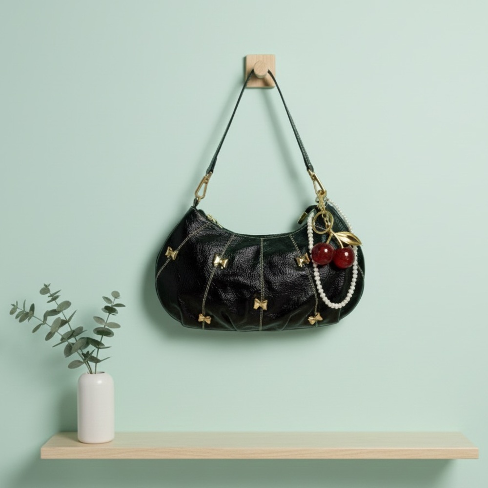 Elegant Black Patent Leather w/ Gold Ribbon by Carmen Steffens